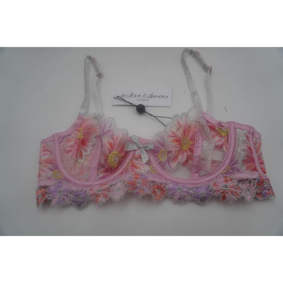 For Love And Lemons Aster Embroidery New Bra Lace Pink Floral Underwire Size XS - Picture 2 of 11